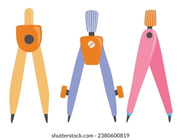 Compass circle icon vector set. isolated on white background flat color cartoon style.