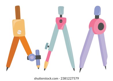 Compass circle icon vector set. isolated on white background flat color cartoon style.