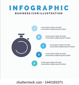 Compass, Clock, Stopwatch, Timer, Watch Solid Icon Infographics 5 Steps Presentation Background