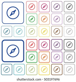 Compass color icons in flat rounded square frames. Thin and thick versions included.