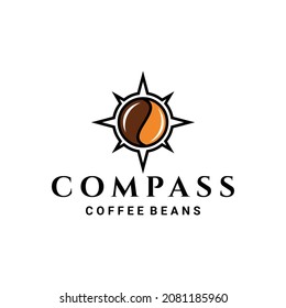 Compass combination coffee bean in background white,vector logo design as you editable