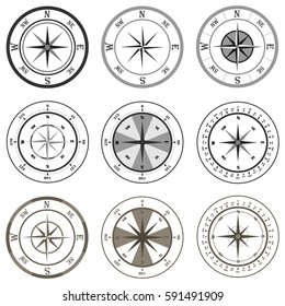 Compass, compasses set. Flat design, vector illustration. vector.