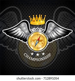 Compass with crown between wings. Sport logo for any yachting or sailing team or championship
