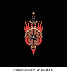 compass dagger tattoo vector design