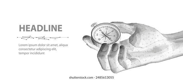 Compass in digital hand. business strategic explorer, Vision crisis, Mission path, Agency creative, Digital strategy, Market decision, Achievement strategy, Financial stock, Company vision concepts