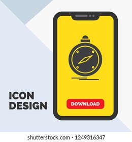 compass, direction, navigation, gps, location Glyph Icon in Mobile for Download Page. Yellow Background