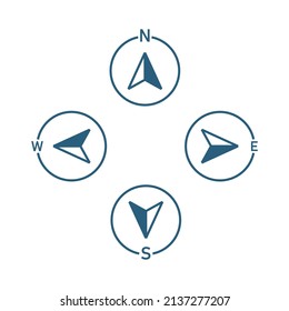 Kompassrichtung. Nord-, Süd-, Ost- und Westbogen. Kartensymbol. Vektorgrafik