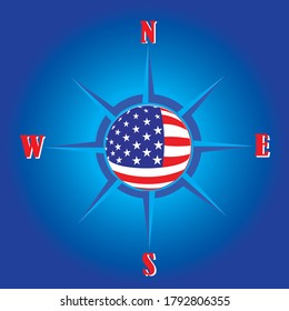 Compass Direction On Blue Background USA Country Digital Code. 3d rendering