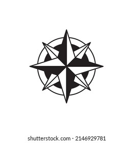 Compass direction, windrose icon in black flat glyph, filled style isolated on white background