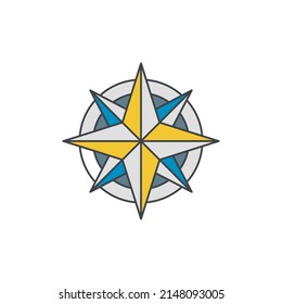 Compass direction, windrose icon in color icon, isolated on white background 