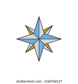 Compass direction, windrose icon in color icon, isolated on white background 