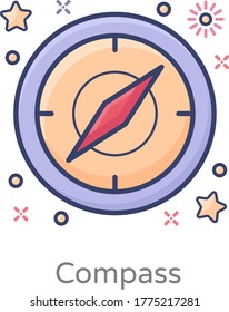 Compass, directional instrument icon in flat design