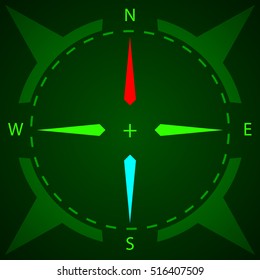 Compass. Display compass with illumination. Game Design. Vector illustration.