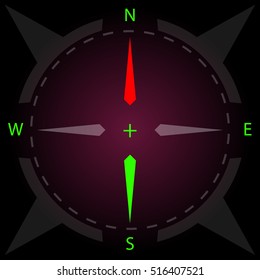 Compass. Display compass with illumination. Game Design. Vector illustration.