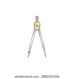 Compass divider for drawing and design, geometry equipment for architect and engineer. Math technical stationery tool with needle and pencil. Vector sketch isolated illustration.