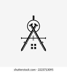 Compass Divider Element with Nail and Measure Logo Concept Ideas