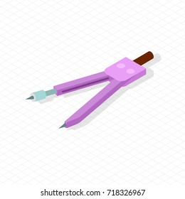 Compass divider instrument for drawing circles and arcs and measuring distances between points school isometric icon vector illustration isolated on checkered background