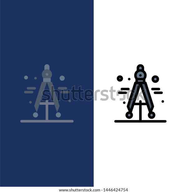 Compass, Divider, Science  Icons. Flat and\
Line Filled Icon Set Vector Blue\
Background