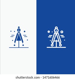 Compass, Divider, Science Line and Glyph Solid icon Blue banner Line and Glyph Solid icon Blue banner