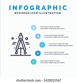Compass, Divider, Science Line icon with 5 steps presentation infographics Background