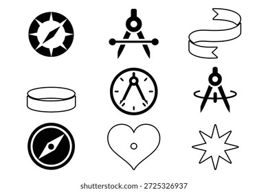 Compás divisores reloj cinta corazón estrella Formas Vector