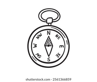 compass doodle hand drawn icon. Outline drawing compass line clipart symbol. . Vector illustration