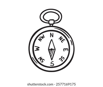 compass doodle hand drawn icon. Outline drawing compass line clipart symbol. . Vector illustration