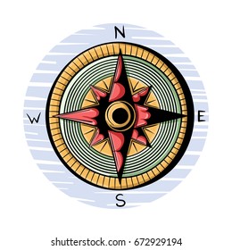 Compass in doodle style, hand drawn