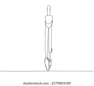 compass for drawing a circle, geometry, Technical drawing one line art. Continuous line drawing of online learning, school supplies, stationery storage, exam, office supplies, education.