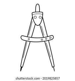 Una brújula para dibujar círculos. Elemento escolar. Doodle. Ilustración de vector blanco y negro dibujada a mano. Los elementos de diseño están aislados en un fondo blanco