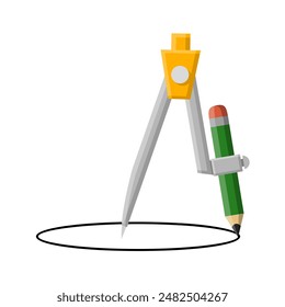 Compass for drawing circles, school supplies vector 