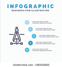 Compass, Drawing, Education, Engineering Blue Infographics Template 5 Steps. Vector Line Icon template
