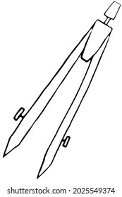 compass for drawing even circles, drawing lesson, vector illustration in doodle style with black outline, coloring book