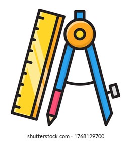 compass drawing flat outline icon