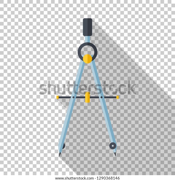 Compass drawing tool icon in flat style with
long shadow on transparent
background