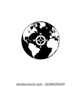 Compass and earth globe icon isolated on white background