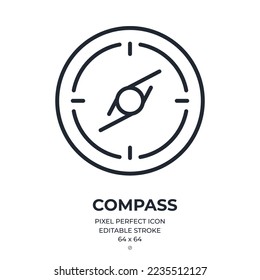 Compass editable stroke outline icon isolated on white background flat vector illustration. Pixel perfect. 64 x 64.