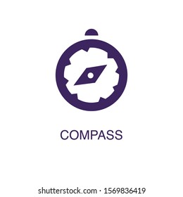 Compass element in flat simple style on white background. Compass icon, with text name concept template