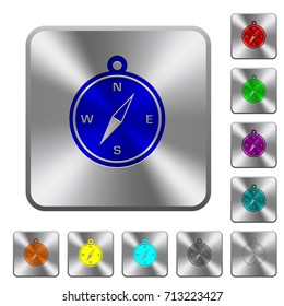 Compass engraved icons on rounded square glossy steel buttons