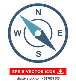 Compass EPS vector icon. Illustration style is flat iconic bicolor cyan and blue symbol on white background.