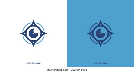 Compass Eye Logo. Eyeball and Compass with Minimalist Style. View Navigation Logo, Icon, Symbol, Vector, Design Inspiration.