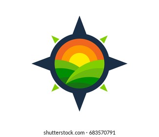 Compass Farm Icon Logo Design Element