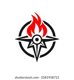 compass with fire logo vector illustration template design