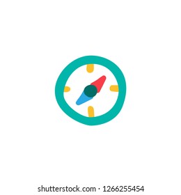Compass flat color illustration. Navigation, direction. Camping, hiking hand drawn design element