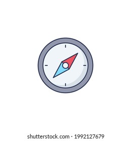 Icono plano de brújula aislado en fondo blanco