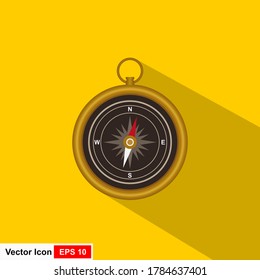 Compass flat icon with long shadow. Vector illustration.