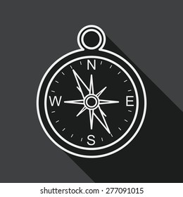 compass flat icon with long shadow, line icon