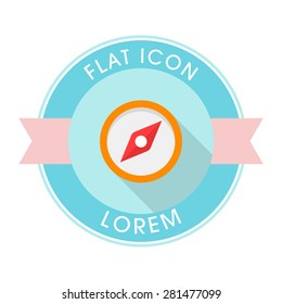Compass flat icon with long shadow on badge background,EPS 10
