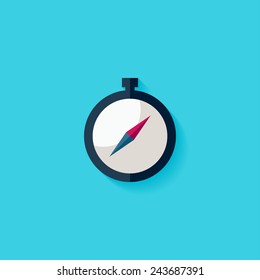 Compass flat icon. Modern flat icons vector collection with long shadow effect in stylish colors of web design objects. Trendy Flat Style. Isolated on blue background. Flat design. EPS 10.