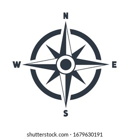 Compass flat icon with North, South, East and West indicated. Navigation vector illustration isolated on white